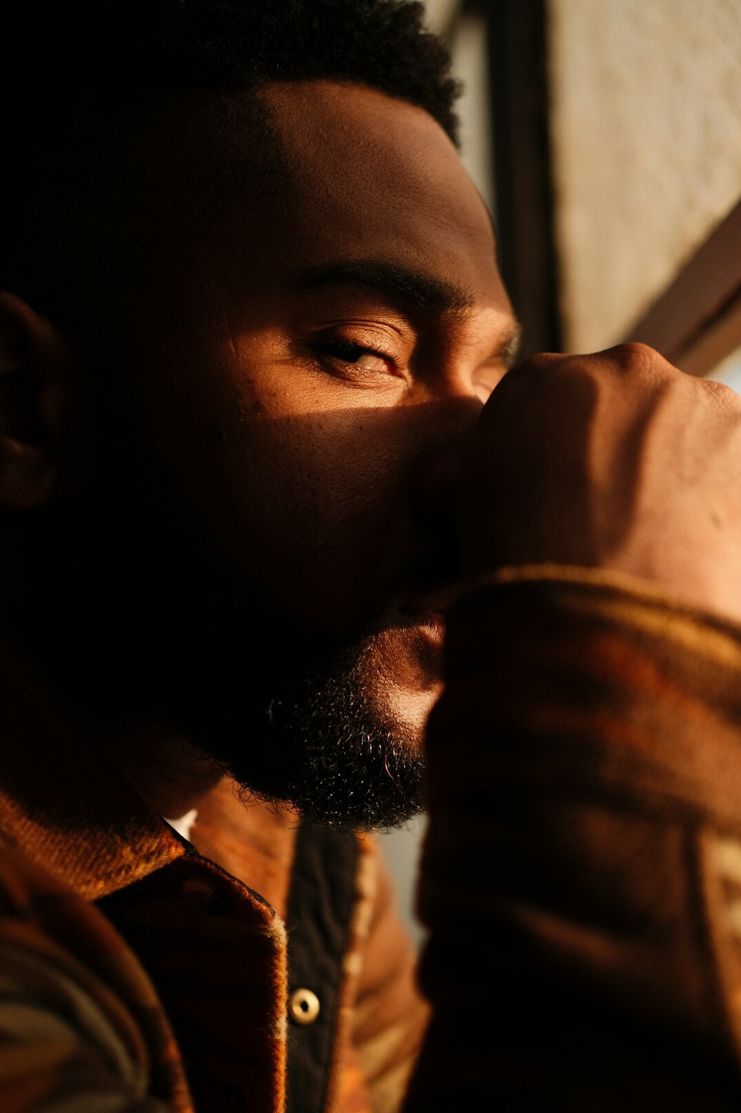 Portrait of a bearded man looking at the camera
